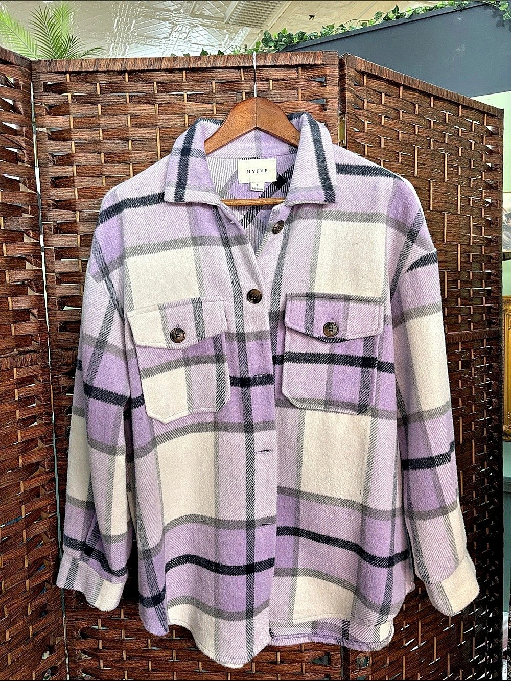 HYYFE Plaid Shacket in Purple & White Small Like New